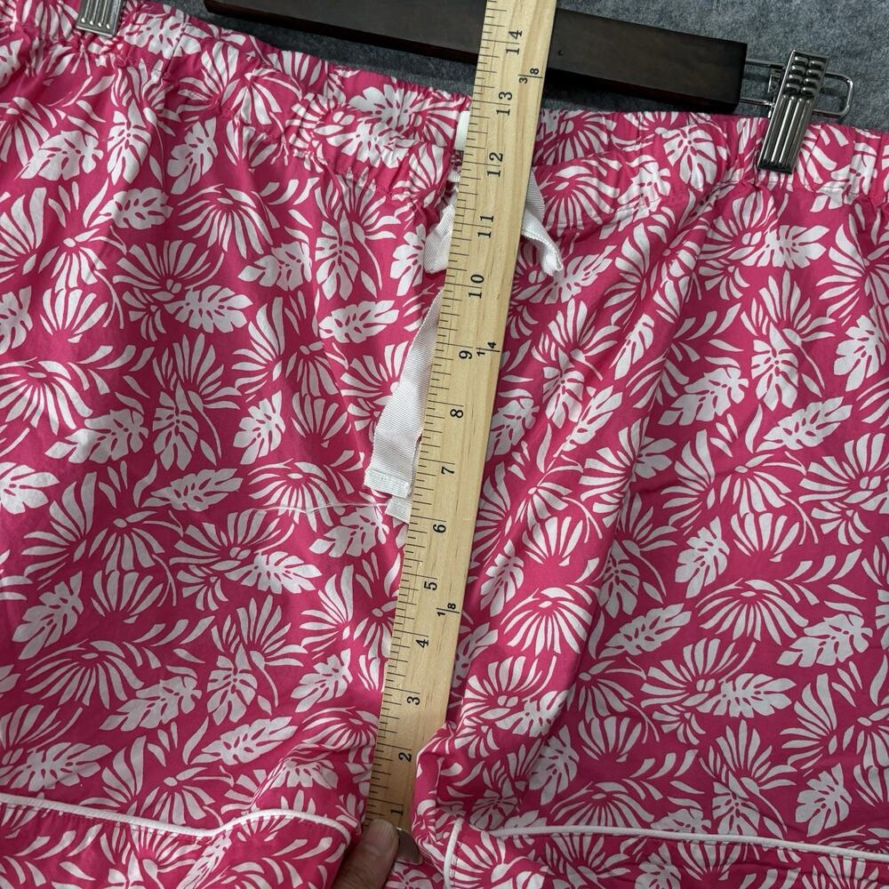 J Crew Pajama Short Set Womens XXL Pink Foliage Pocket Drawstring Lightweight - Picture 7 of 10